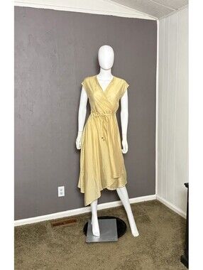Sandro Wrap Dress Golden Silk Voile Size Large